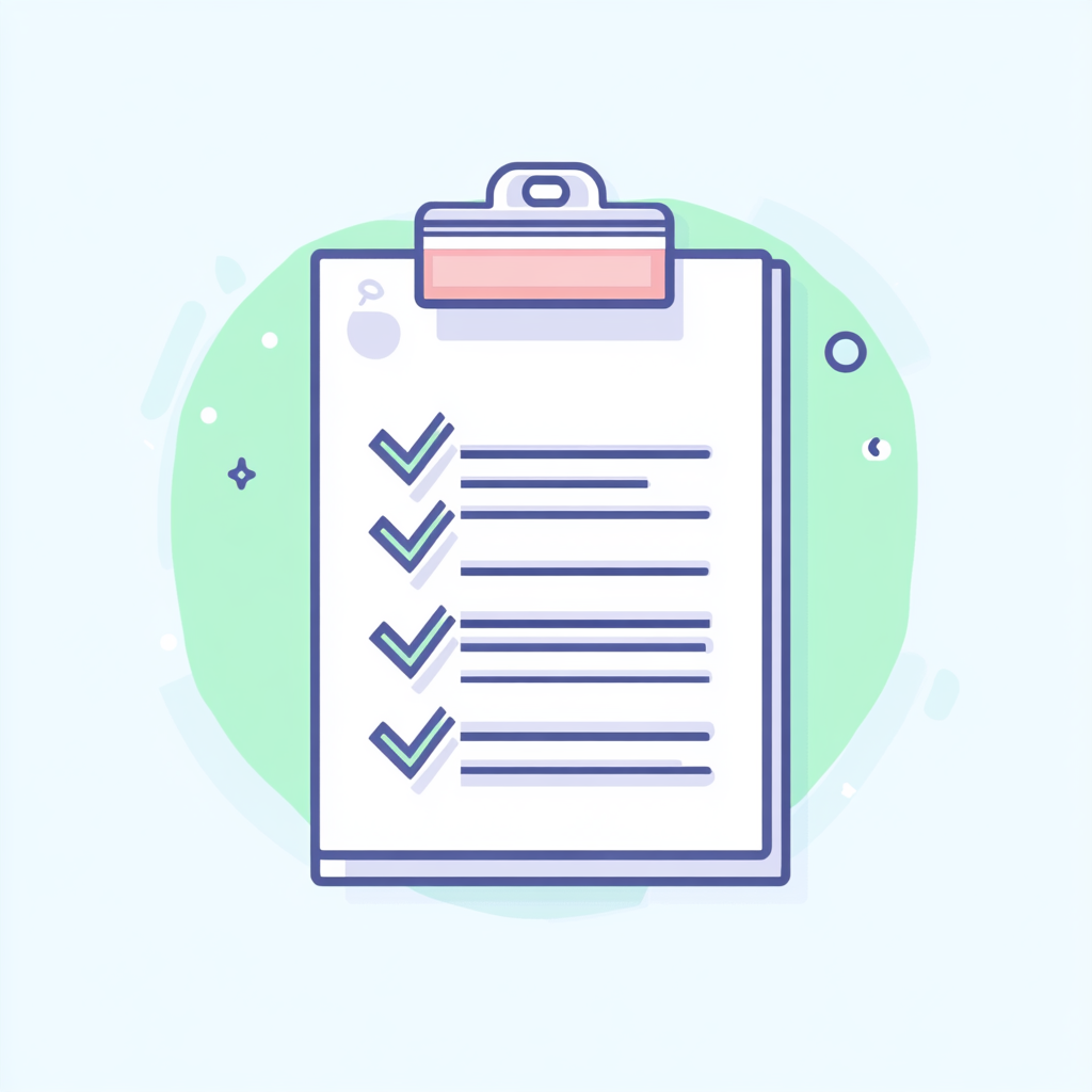 Illustration minimaliste d'une checklist représentant l'organisation et la gestion efficace des tâches dans un service de community management assisté par l'IA